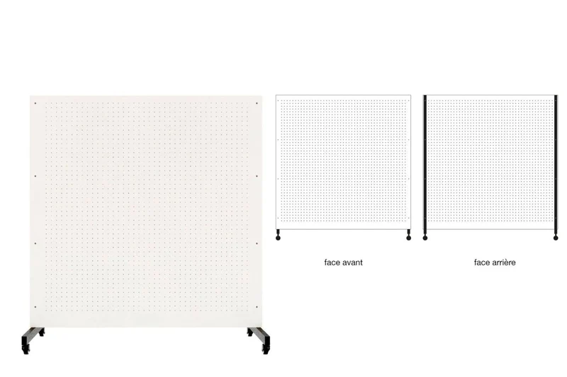 Pegboard mobile sur roulettes – panneau perforé autoportant double face