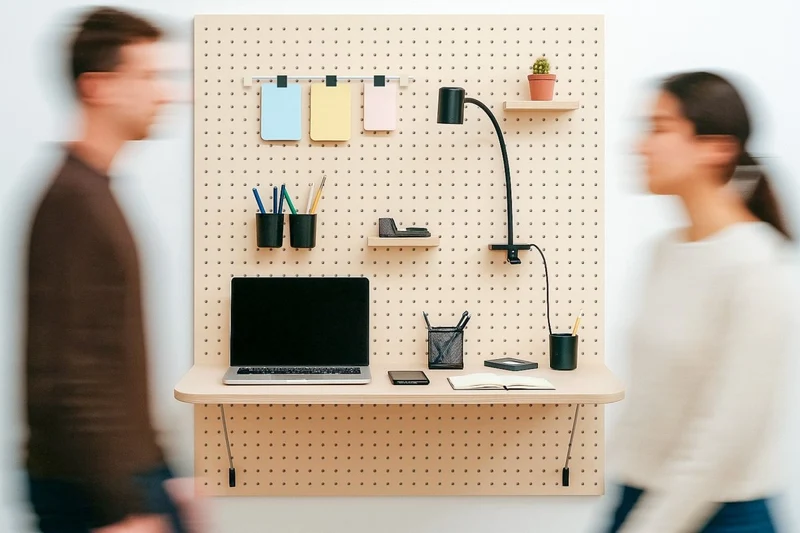 Bureau modulaire mural pour pegboard – plan de travail panneau perforé