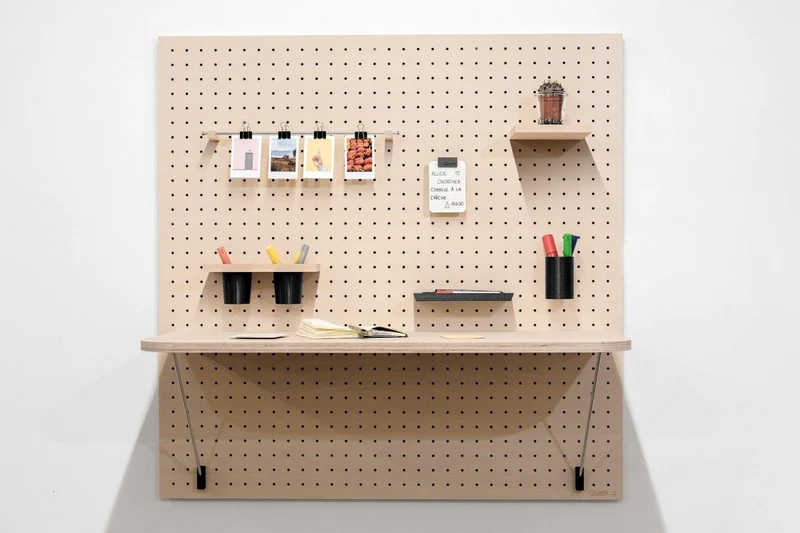 Bureau modulaire mural pour pegboard – plan de travail panneau perforé