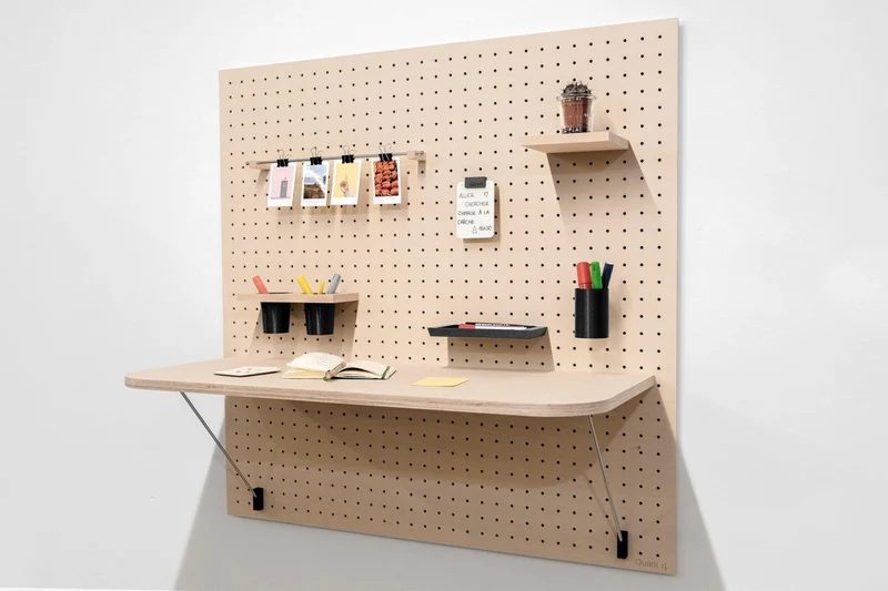 Bureau modulaire mural pour pegboard – plan de travail panneau perforé