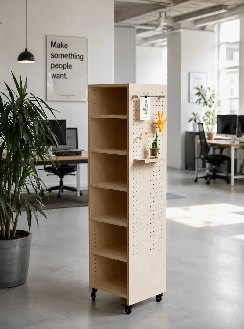 Tour de rangement pegboard sur roulettes – meuble à casiers mobile