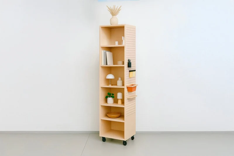 Tour de rangement pegboard sur roulettes – meuble à casiers mobile