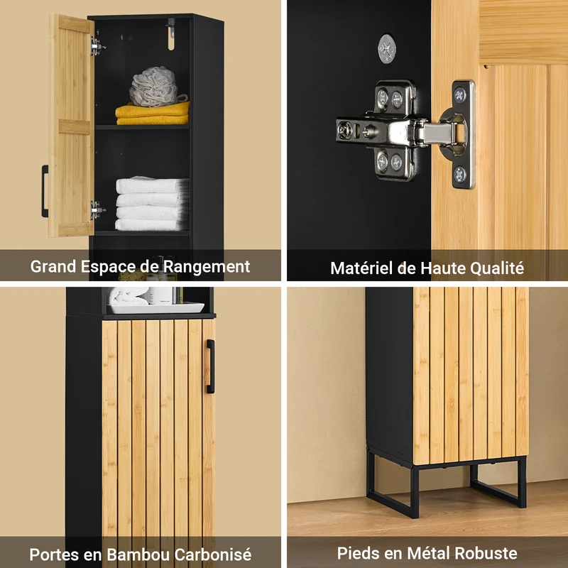 SoBuy BZR201-SCH Colonne Salle de Bain avec Étagères Réglables, Résistant à l’Humidité, pour Salle de Bain et WC, Rangement Optimisé, Design Fonctionnel – Noir