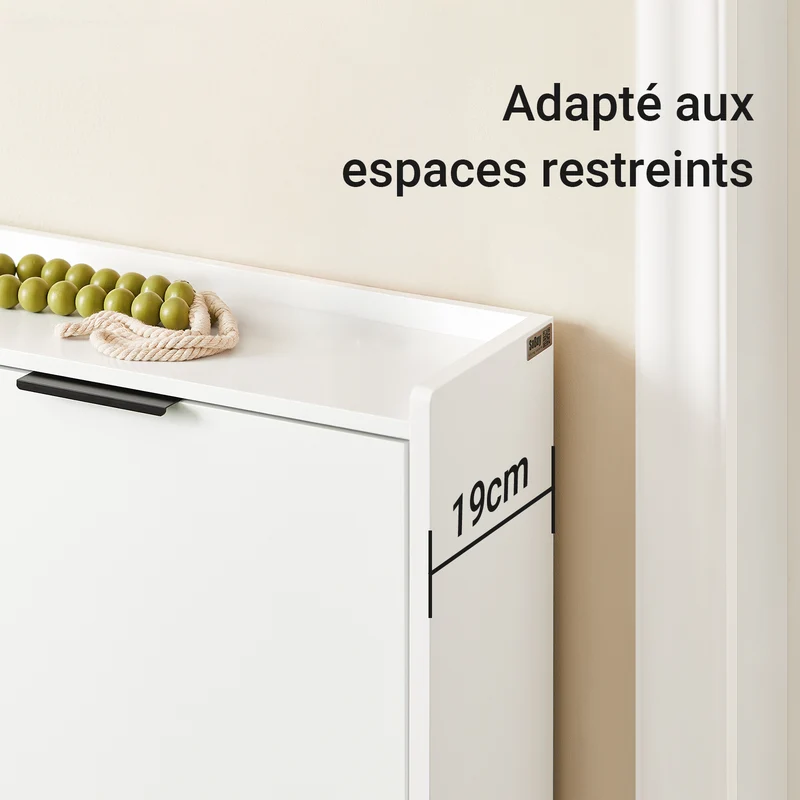 SoBuy FSR197-W Meuble à Chaussures Gain de Place Ultra-Slim 19cm – Entrée Étroite – Blanc
