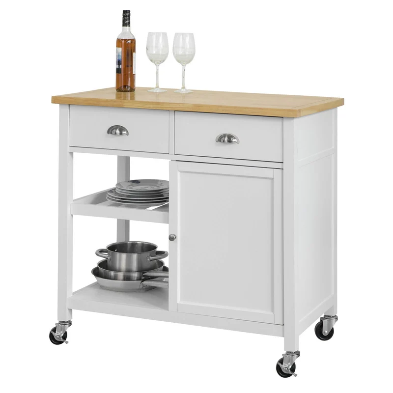 SoBuy FKW62-WN Chariot de Service 1 porte-bouteilles 2 tiroirs