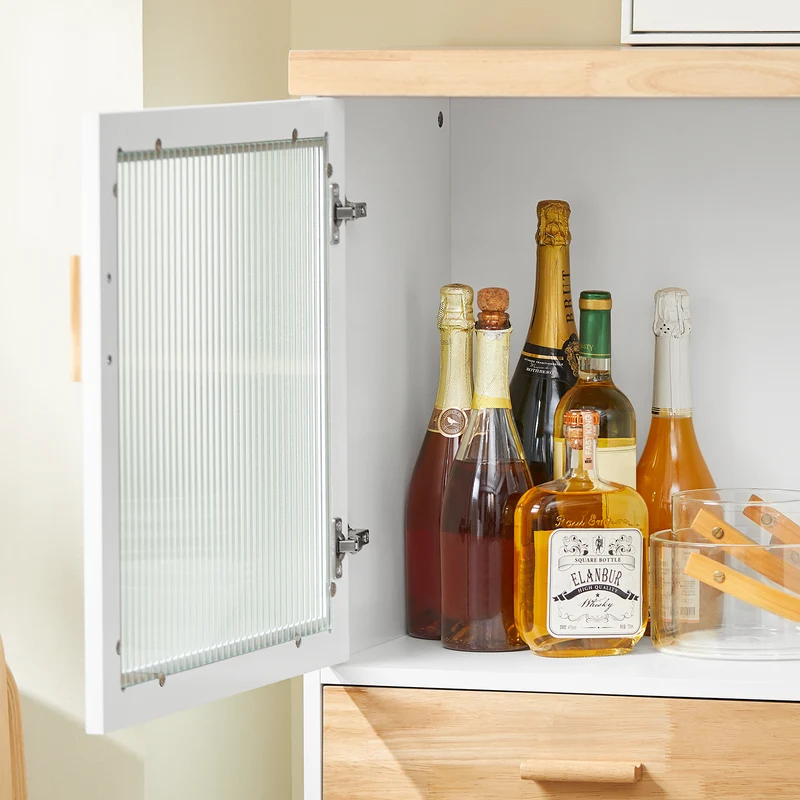SoBuy FKW114-WN Îlot Central de Cuisine Buffet avec Plateau en Bois d'Hévéa, Porte-Bouteilles à 2 Niveaux