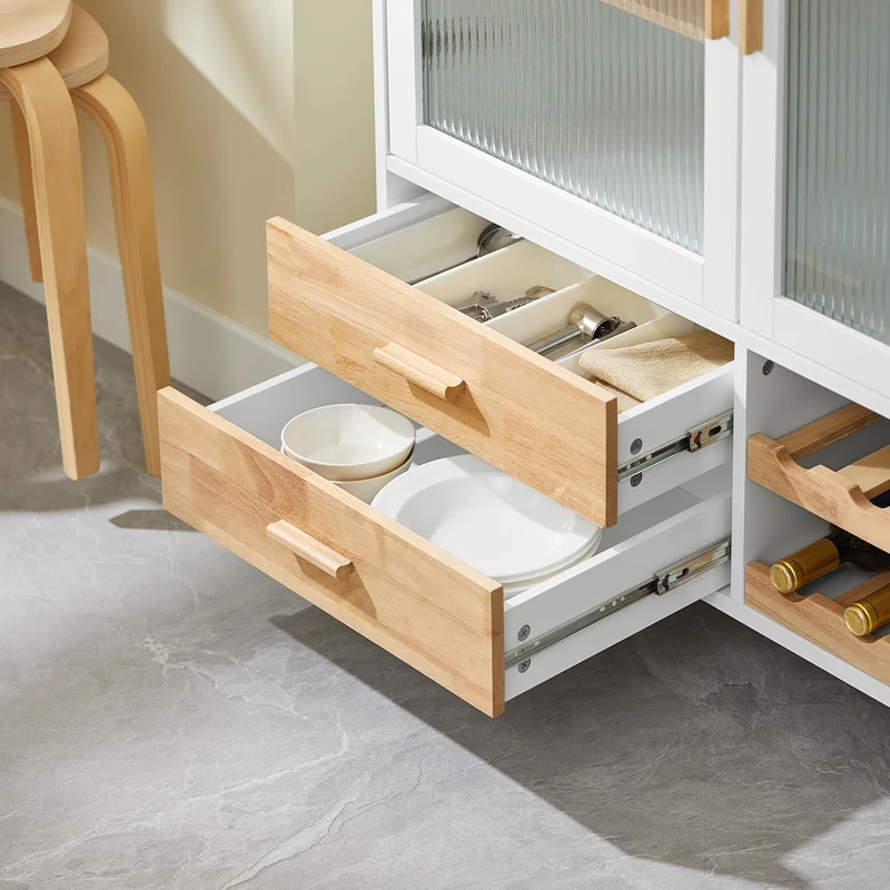 SoBuy FKW114-WN Îlot Central de Cuisine Buffet avec Plateau en Bois d'Hévéa, Porte-Bouteilles à 2 Niveaux