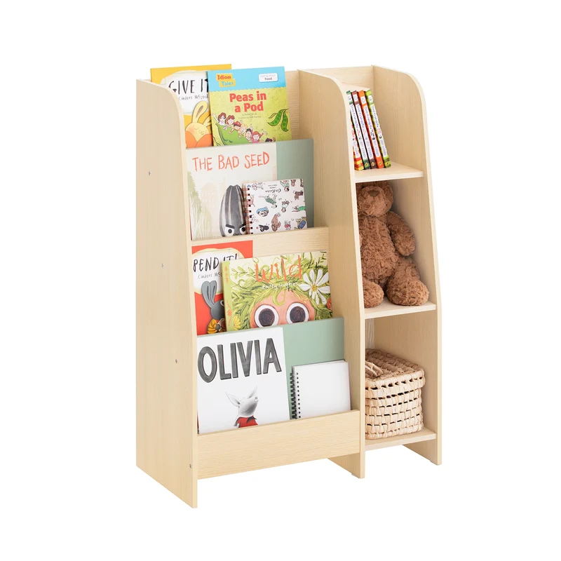 SoBuy KMB114-GR Bibliothèque Enfant avec 4 Étagères et 3 Compartiments, pour Chambre d’Enfant, Rangement Optimisé, Design Fonctionnel – L63×P30×H90 cm, Vert