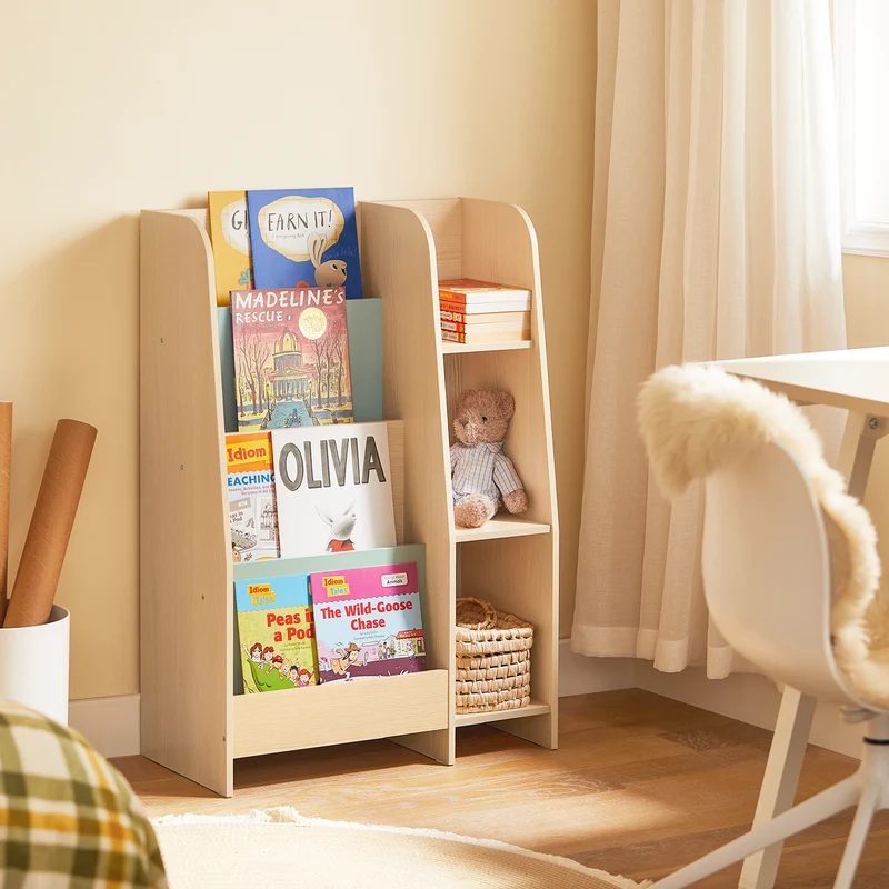 SoBuy KMB114-GR Bibliothèque Enfant avec 4 Étagères et 3 Compartiments, pour Chambre d’Enfant, Rangement Optimisé, Design Fonctionnel – L63×P30×H90 cm, Vert