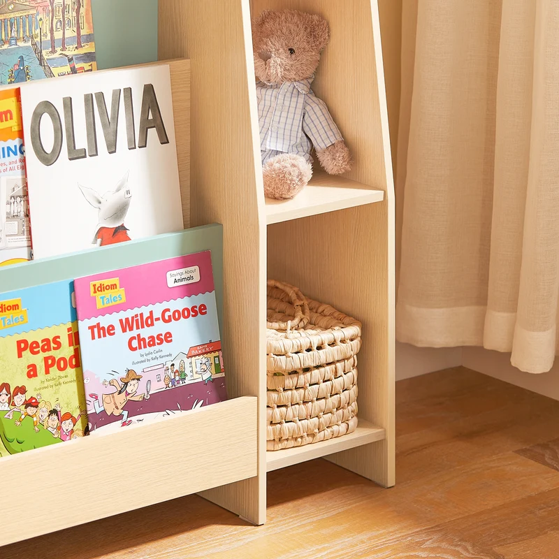 SoBuy KMB114-GR Bibliothèque Enfant avec 4 Étagères et 3 Compartiments, pour Chambre d’Enfant, Rangement Optimisé, Design Fonctionnel – L63×P30×H90 cm, Vert