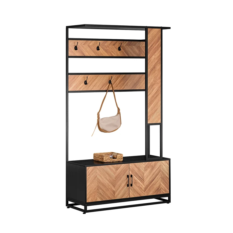 SoBuy FSR194-N Portemanteau avec Banc, Barre et 5 Crochets, Meuble d'Entrée Vestiaire Multifonction – 100x40x180 cm