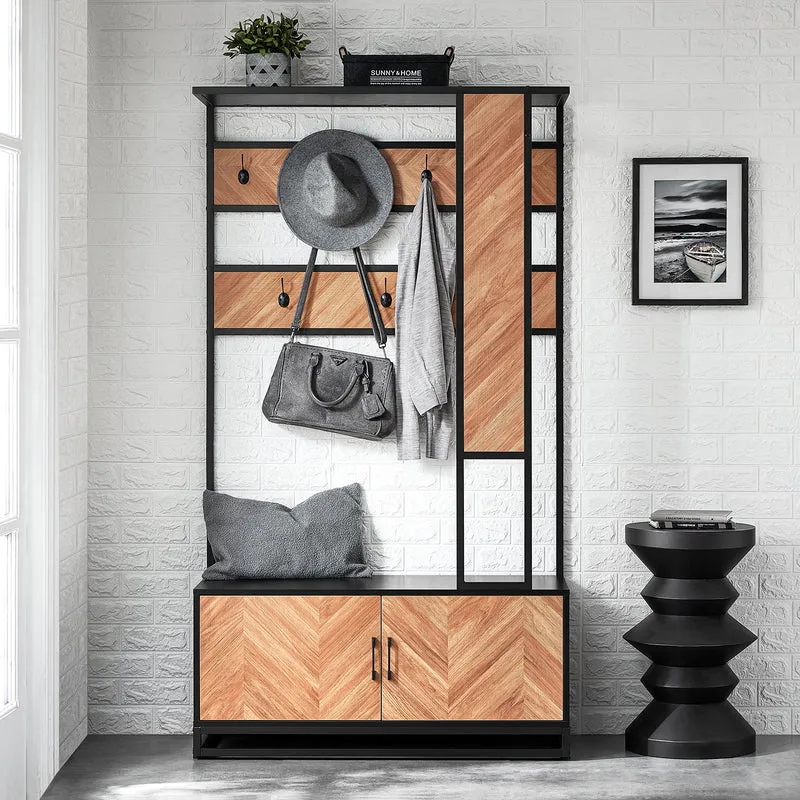 SoBuy FSR194-N Portemanteau avec Banc, Barre et 5 Crochets, Meuble d'Entrée Vestiaire Multifonction – 100x40x180 cm