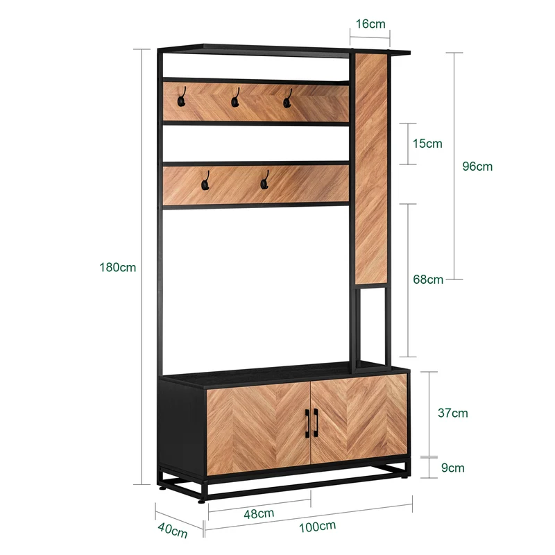SoBuy FSR194-N Portemanteau avec Banc, Barre et 5 Crochets, Meuble d'Entrée Vestiaire Multifonction – 100x40x180 cm