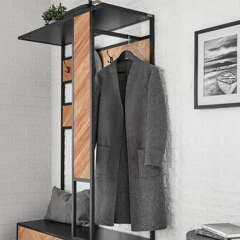 SoBuy FSR194-N Portemanteau avec Banc, Barre et 5 Crochets, Meuble d'Entrée Vestiaire Multifonction – 100x40x180 cm