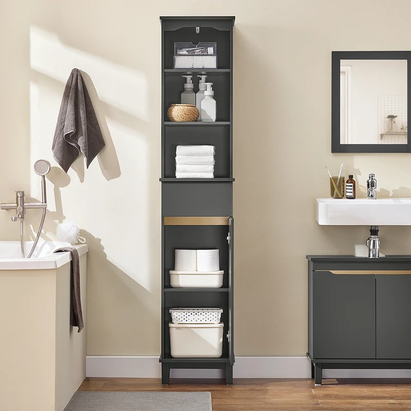 SoBuy BZR112-DG Meuble Colonne de Salle de Bain, Armoire Haute, Étagère de Rangement, Placard de Rangement