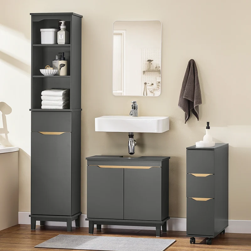 SoBuy BZR112-DG Meuble Colonne de Salle de Bain, Armoire Haute, Étagère de Rangement, Placard de Rangement