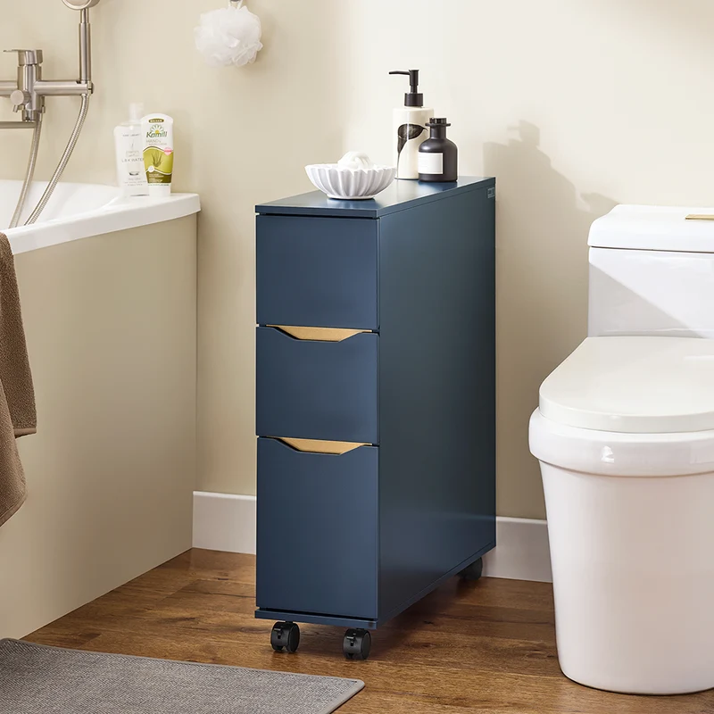 SoBuy BZR191-B Meuble de Rangement Salle de Bain Étroit sur roulettes, Support Papier Toilette avec roulettes