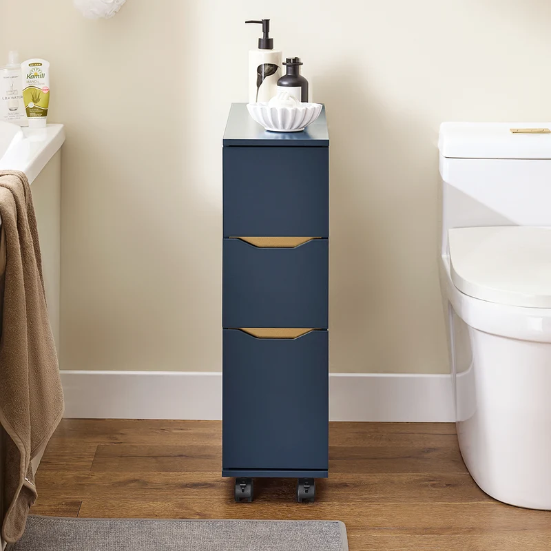 SoBuy BZR191-B Meuble de Rangement Salle de Bain Étroit sur roulettes, Support Papier Toilette avec roulettes