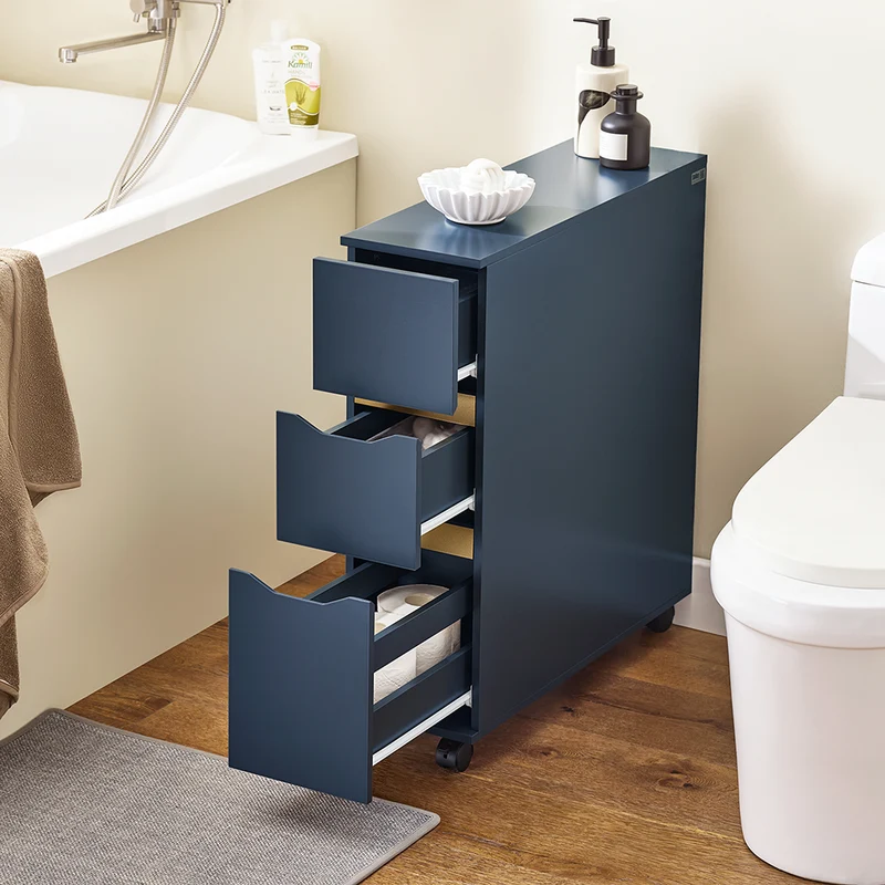 SoBuy BZR191-B Meuble de Rangement Salle de Bain Étroit sur roulettes, Support Papier Toilette avec roulettes