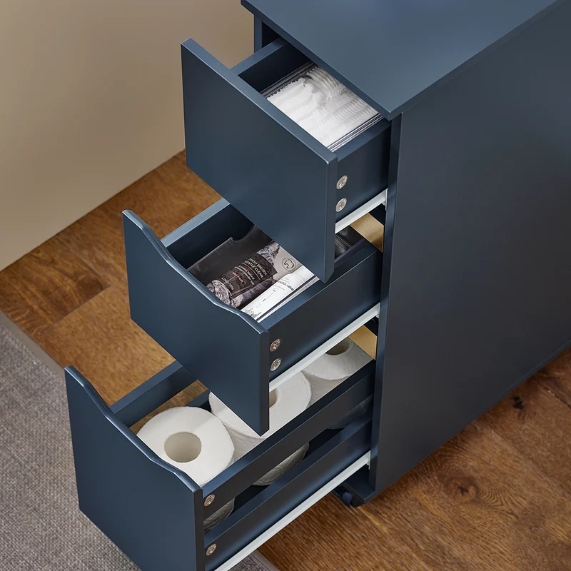 SoBuy BZR191-B Meuble de Rangement Salle de Bain Étroit sur roulettes, Support Papier Toilette avec roulettes