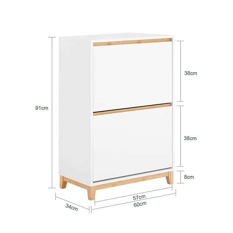 SoBuy FSR193-WN Meuble à Chaussures à Abattants 2 Niveaux – Rangement Familial pour Entrée – 60x34x91 cm Blanc et Bois