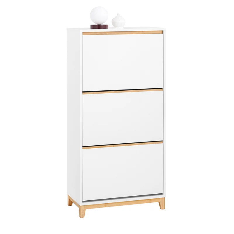 SoBuy FSR192-WN Armoire à Chaussures 3 Abattants, Rangement pour Entrée Couloir – 60x34x122 cm, Blanc et Naturel