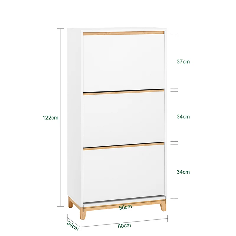 SoBuy FSR192-WN Armoire à Chaussures 3 Abattants, Rangement pour Entrée Couloir – 60x34x122 cm, Blanc et Naturel