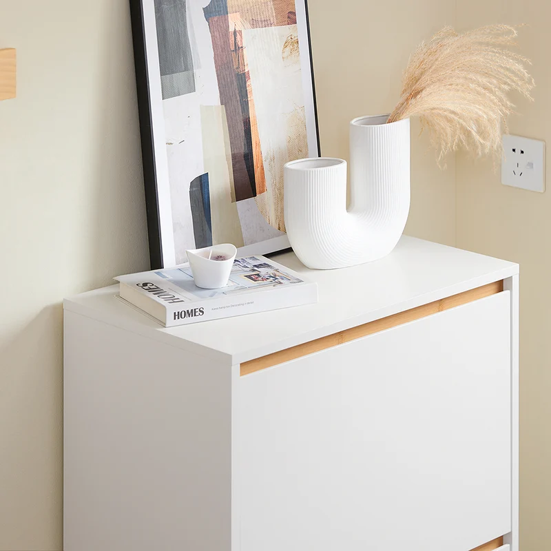 SoBuy FSR192-WN Armoire à Chaussures 3 Abattants, Rangement pour Entrée Couloir – 60x34x122 cm, Blanc et Naturel