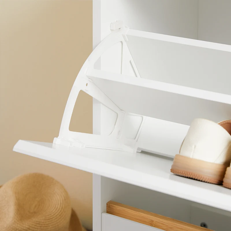 SoBuy FSR192-WN Armoire à Chaussures 3 Abattants, Rangement pour Entrée Couloir – 60x34x122 cm, Blanc et Naturel