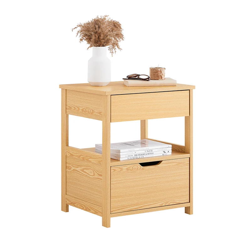 SoBuy FRG258-N Table de Chevet Bout de Canapé avec 2 tiroirs et 1 étagère