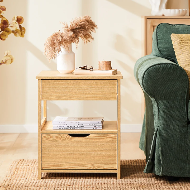 SoBuy FRG258-N Table de Chevet Bout de Canapé avec 2 tiroirs et 1 étagère