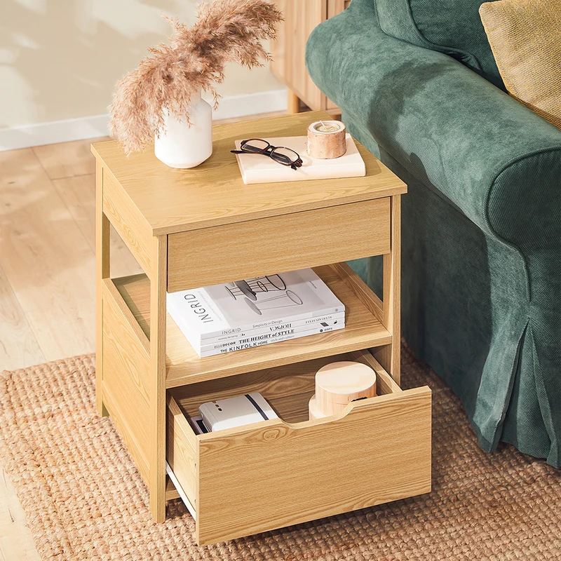 SoBuy FRG258-N Table de Chevet Bout de Canapé avec 2 tiroirs et 1 étagère