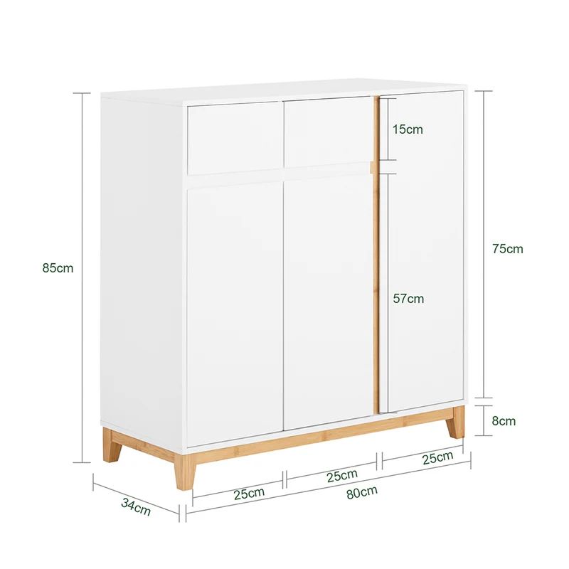 SoBuy FSR190-WN Armoire à Chaussures 3 Portes et 1 Tiroir, Rangement pour Entrée Couloir – 80x34x85 cm, Blanc et Naturel