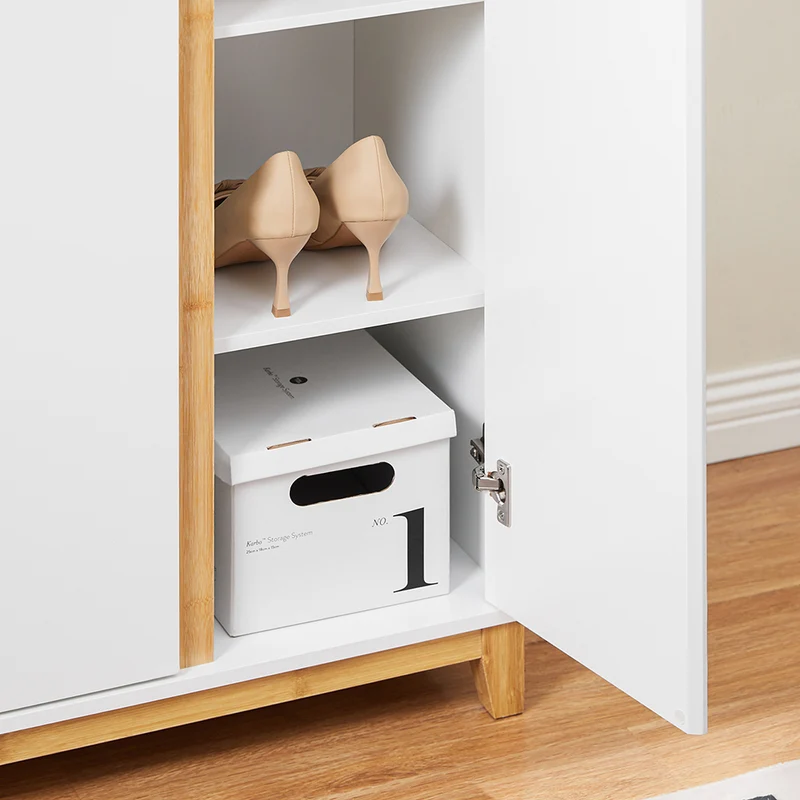 SoBuy FSR190-WN Armoire à Chaussures 3 Portes et 1 Tiroir, Rangement pour Entrée Couloir – 80x34x85 cm, Blanc et Naturel