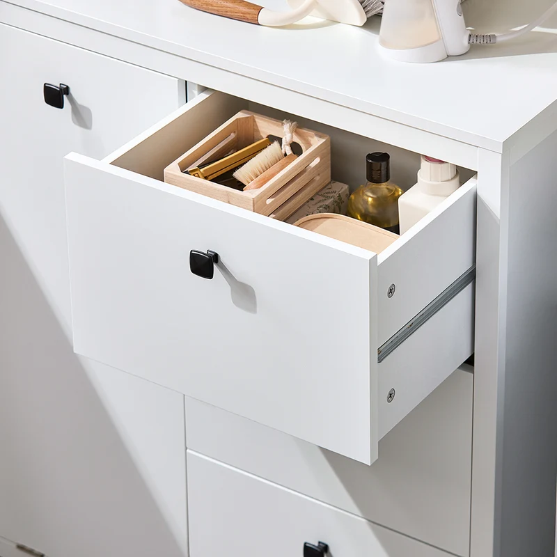 SoBuy BZR97-W Armoire à Linge avec Sac à Linge, Meuble Bas de Salle de Bain Armoire Toilette
