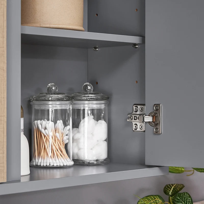 SoBuy BZR149-DG Armoire Murale avec Miroir , Placard de Rangement Suspendu, Meuble Haut Salle de Bain avec Porte et 2 Compartiments Ouverts
