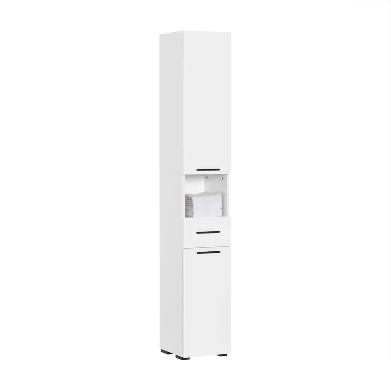 SoBuy BZR166-W Meuble Colonne, Armoire de Rangement Placard de Rangement Étroite, 1 Tiroir, 2 Portes et 2 Étagères Réglables