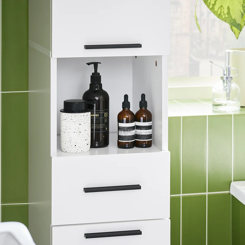 SoBuy BZR166-W Meuble Colonne, Armoire de Rangement Placard de Rangement Étroite, 1 Tiroir, 2 Portes et 2 Étagères Réglables