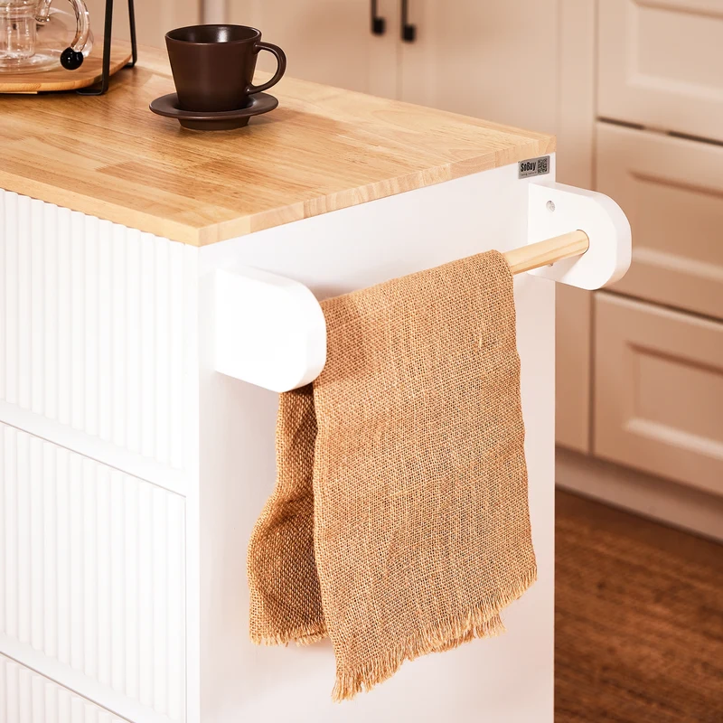SoBuy FKW124-WN Desserte Cuisine avec Roulettes, Tiroirs et Barre latérale, Mobile, Rangement Optimisé – L90×P40×H90 cm, Bois d’Hévéa, Blanc et Naturel