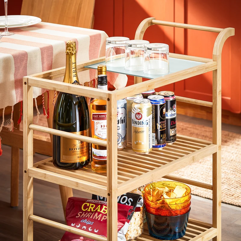 SoBuy SVW24-N Chariot de Service à roulettes, Desserte de Cuisine Roulante, Étagère de Cuisine, à 3 Niveaux avec Poignée
