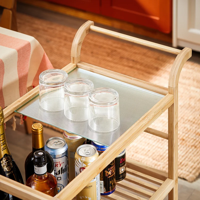 SoBuy SVW24-N Chariot de Service à roulettes, Desserte de Cuisine Roulante, Étagère de Cuisine, à 3 Niveaux avec Poignée
