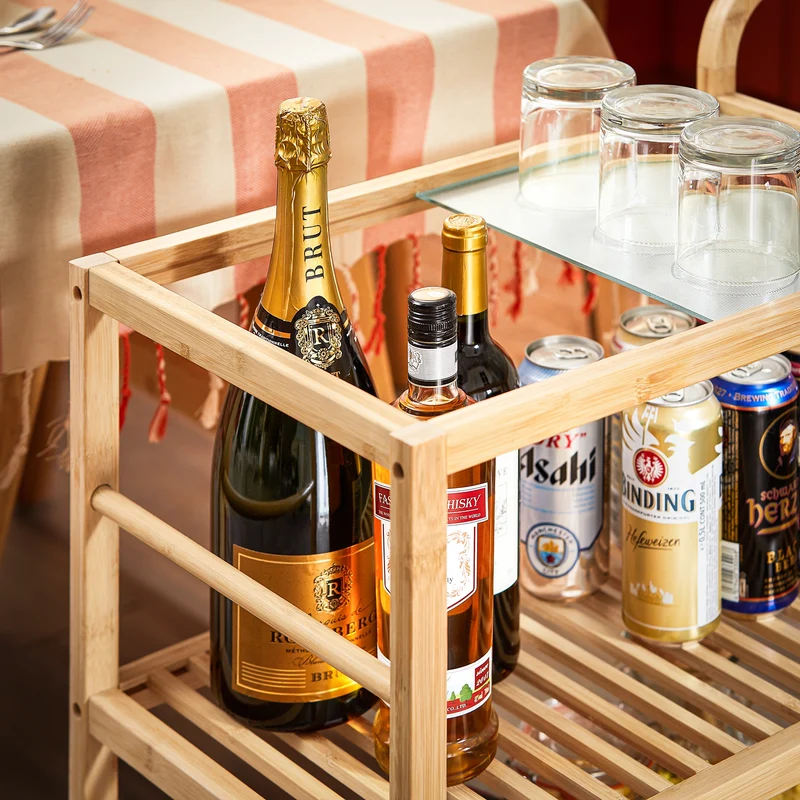 SoBuy SVW24-N Chariot de Service à roulettes, Desserte de Cuisine Roulante, Étagère de Cuisine, à 3 Niveaux avec Poignée