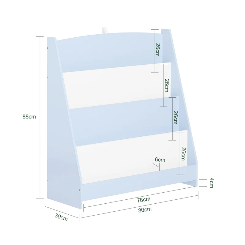 SoBuy KMB32-B Bibliothèque Enfant Rangement Jouet Enfant Bibliotheque Livre 4 Niveaux Étagère à Livres Meuble de Rangement Chambre d'Eanfant Bureau Salon Bleu clair 80x30x88 cm