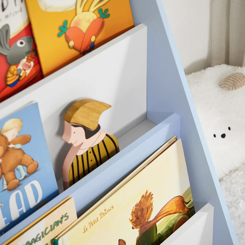 SoBuy KMB32-B Bibliothèque Enfant Rangement Jouet Enfant Bibliotheque Livre 4 Niveaux Étagère à Livres Meuble de Rangement Chambre d'Eanfant Bureau Salon Bleu clair 80x30x88 cm