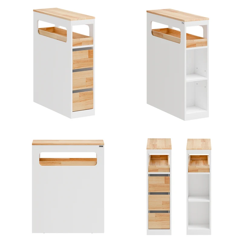 SoBuy BZR54-IV-WN Colonne Salle de Bain avec Roulettes, 3 Tiroirs et Compartiment Arrière Réglable – L65×P23×H82 cm, Charge 40 kg, Blanc et Naturel