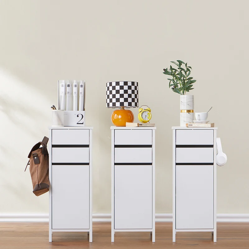 SoBuy FWT108-W Caisson de Bureau, Organiseur Bureau, Bout de Canapé, Table de Chevet, Armoire Rangement à 2 Tiroirs et 1 Porte