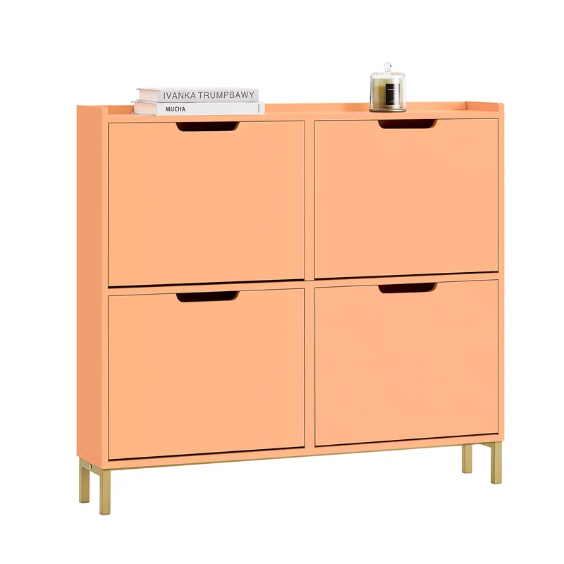 SoBuy FSR100-RS Meuble à Chaussures Design Élégant 4 Abattants – Déco Entrée Moderne – 100x19x91 cm Rosé
