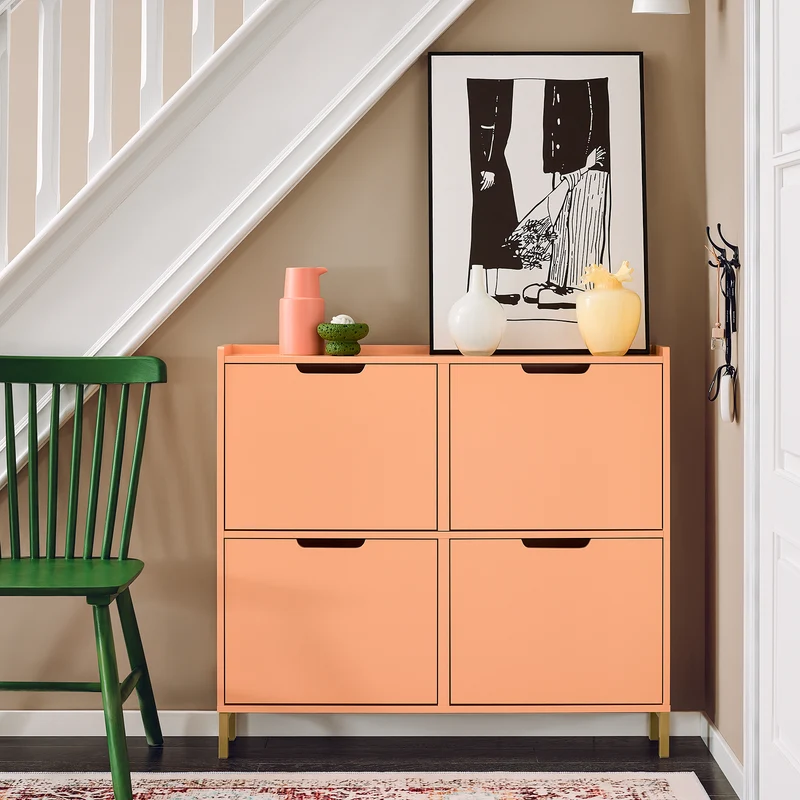 SoBuy FSR100-RS Meuble à Chaussures Design Élégant 4 Abattants – Déco Entrée Moderne – 100x19x91 cm Rosé