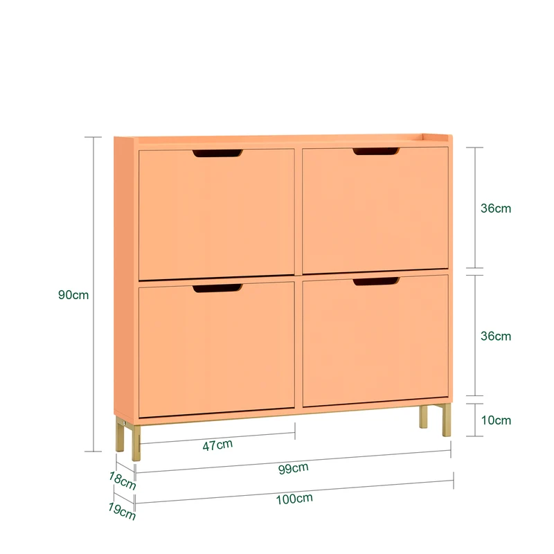 SoBuy FSR100-RS Meuble à Chaussures Design Élégant 4 Abattants – Déco Entrée Moderne – 100x19x91 cm Rosé