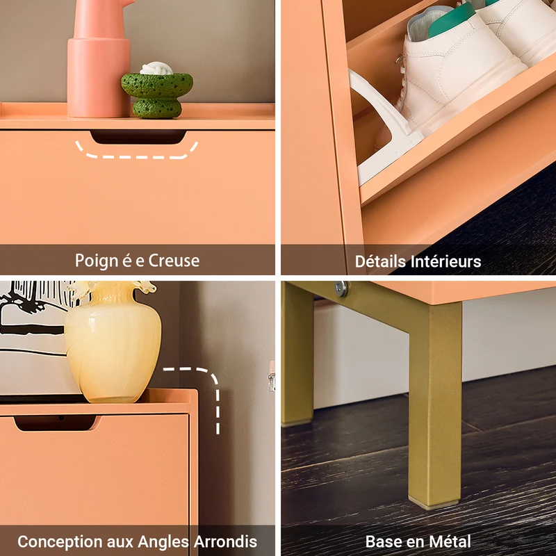 SoBuy FSR100-RS Meuble à Chaussures Design Élégant 4 Abattants – Déco Entrée Moderne – 100x19x91 cm Rosé